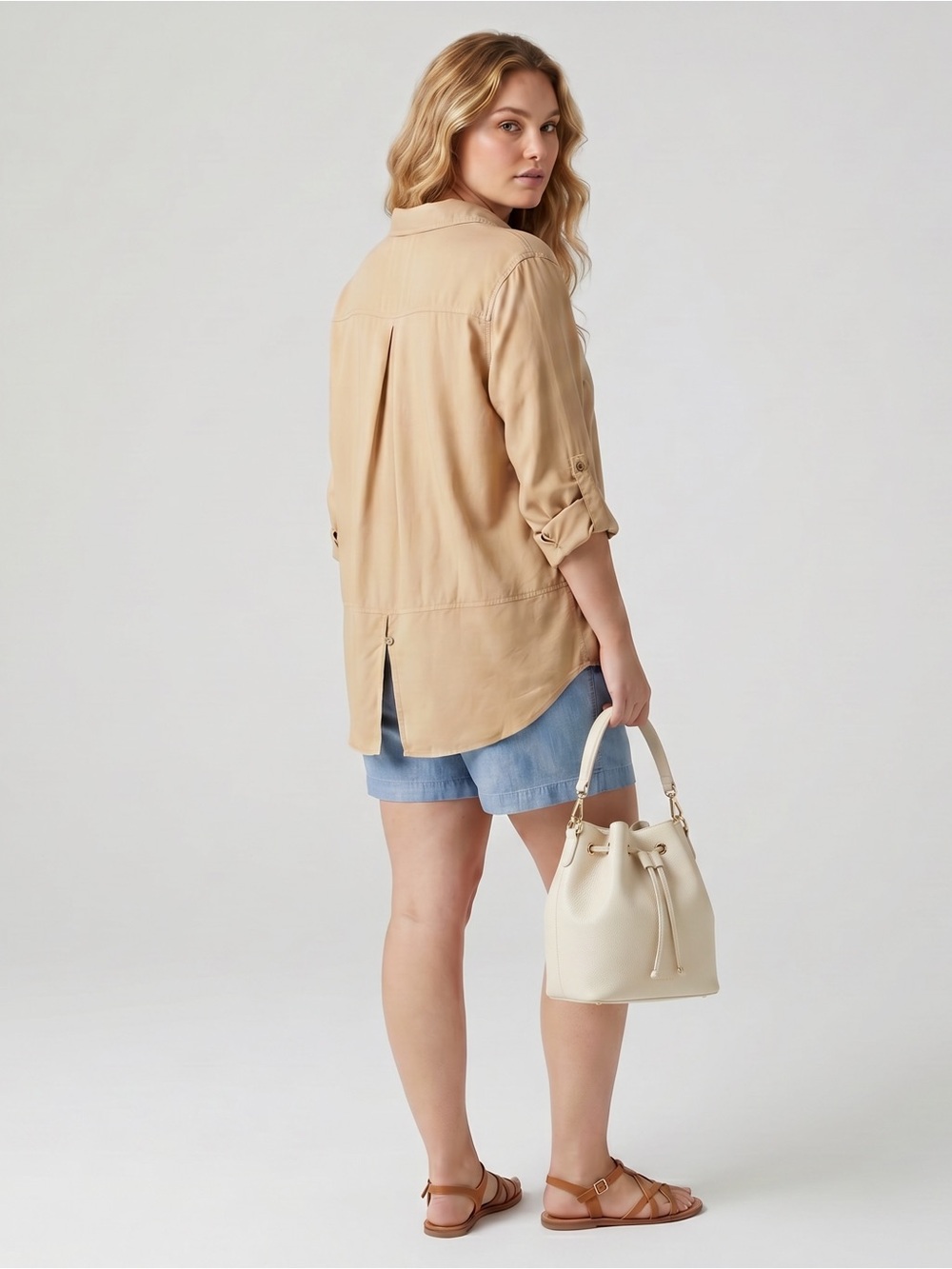 HESTER & ORCHARD Tan Lyocell Split Back Shirt